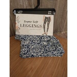 NEW Lildy Super Soft Leggings - Size S-L, Blue/White Geometric Polyester/Spandex